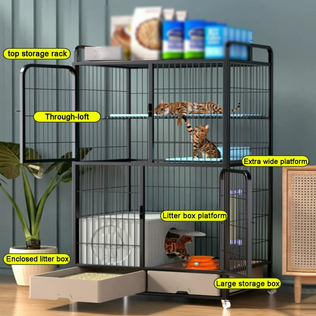 White 4 Tier Cat Cage with Litter Box K7398