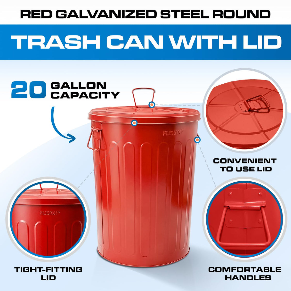 20 Gallon Red Metal Trash Can with Lid S253384