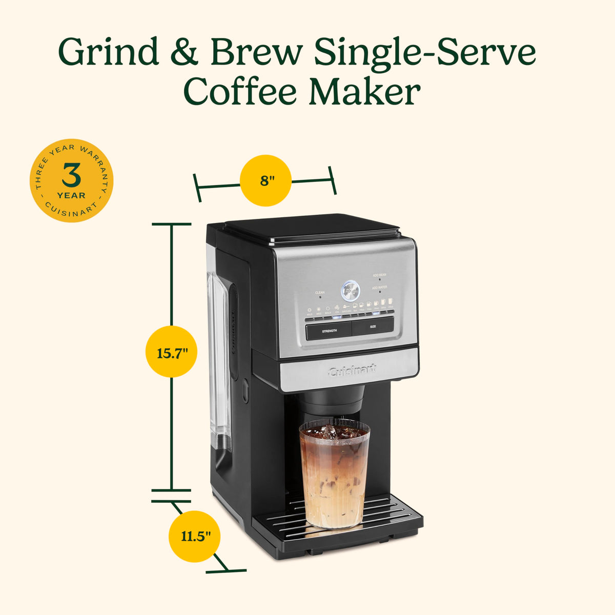 Grind and Brew Single Serve Coffee Maker, 6 Cup Sizes U976581