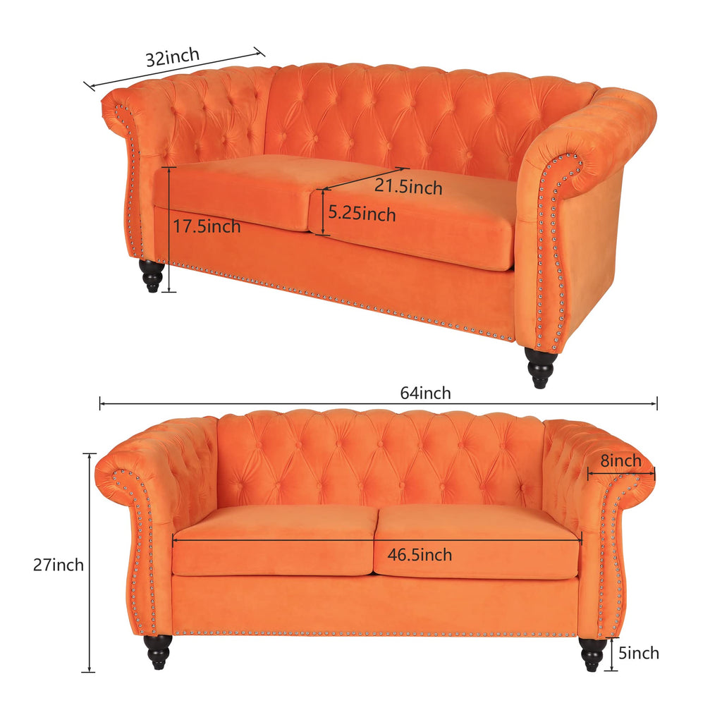 Orange Velvet 2 Seater Sofa U818685