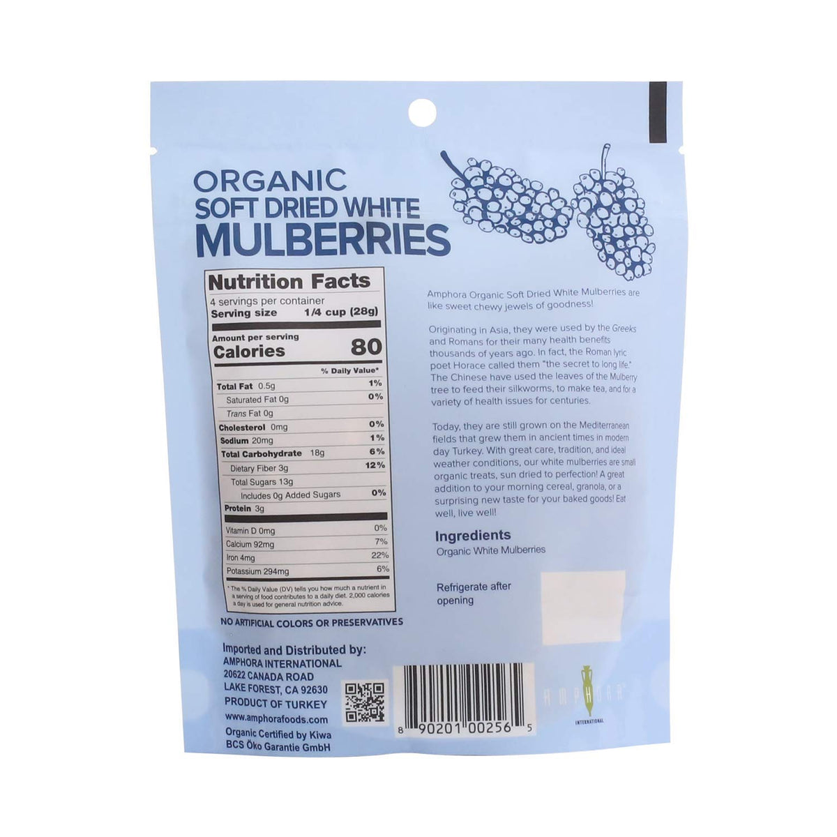 Organic Soft Dried White Mulberries 4 Ounce Y5226