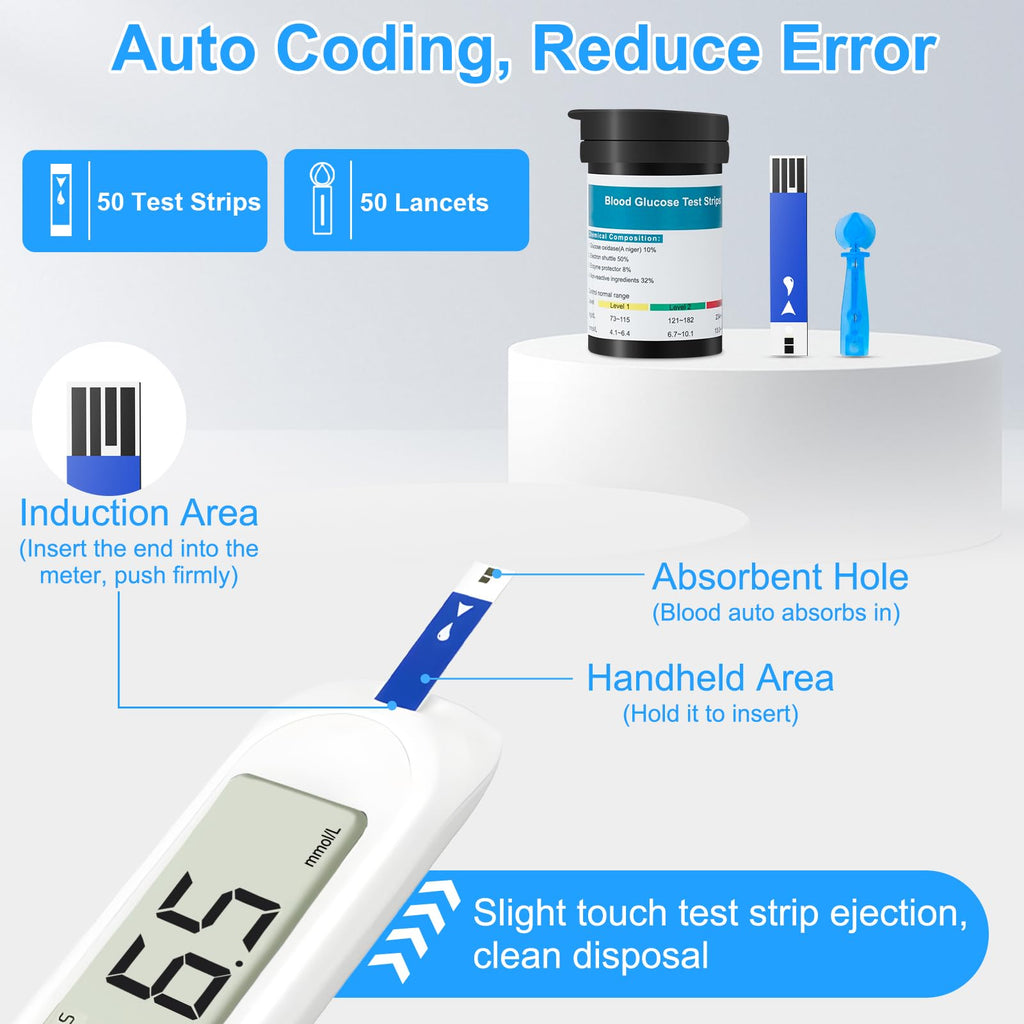 Blood Sugar Monitor Kit with 50 Test Strips & 50 Lancets J428784