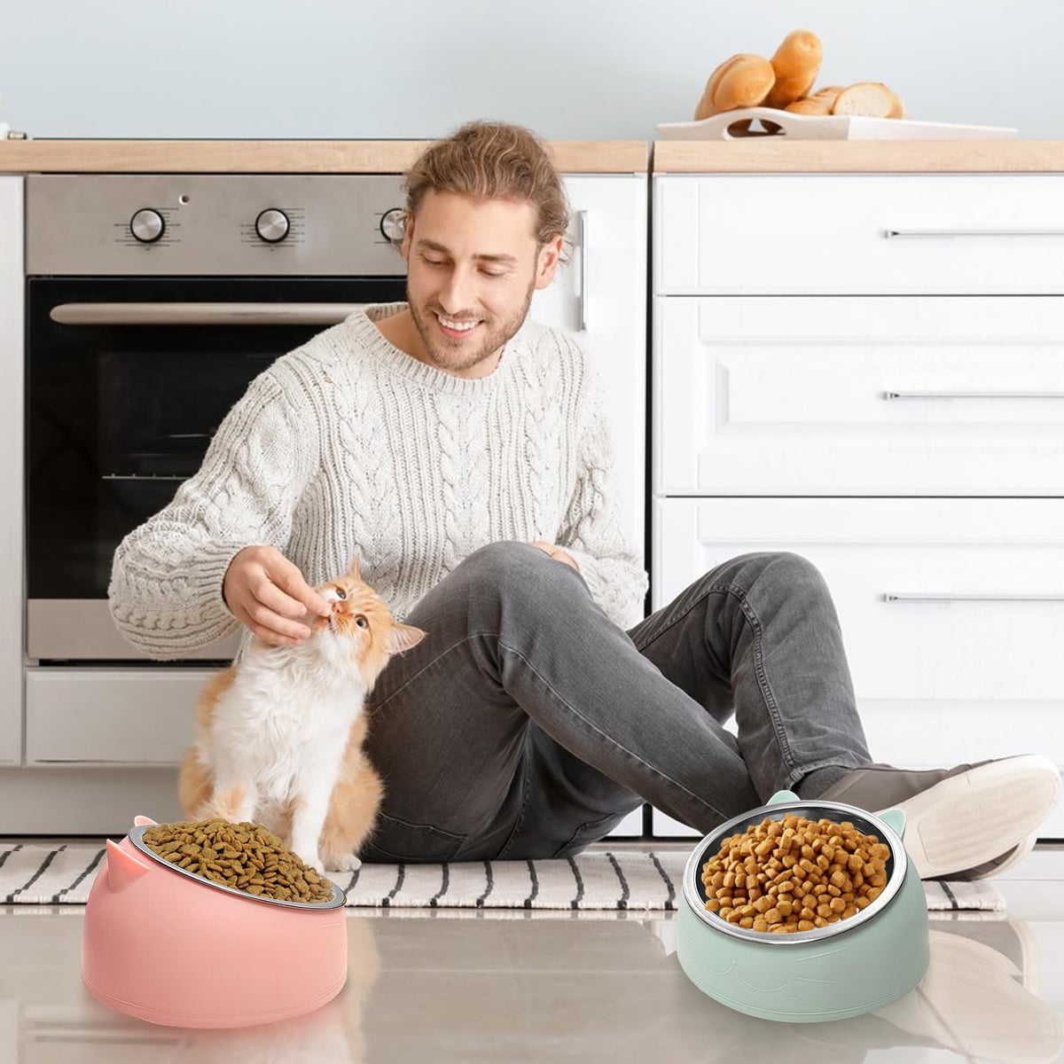 7 Pcs Stainless Steel Raised Cat Food Bowl V72392