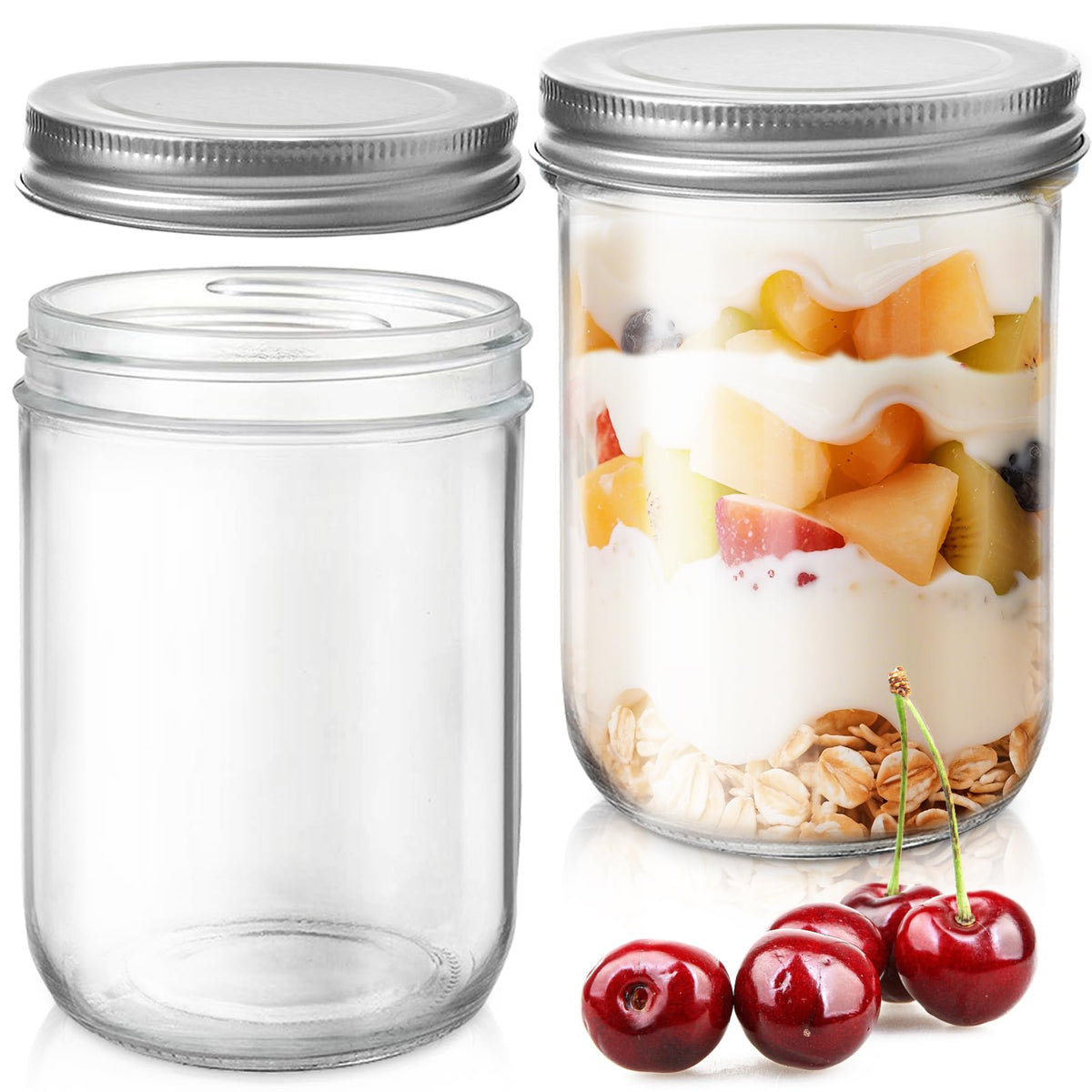 2 Pack 16oz Wide Mouth Airtight Glass Mason Jars J313