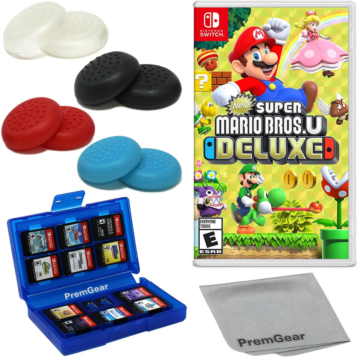 New Super Mario Bros. U Deluxe for Nintendo Switch with Thumb Grips, Game Card Holder & Cleaning Cloth G1331