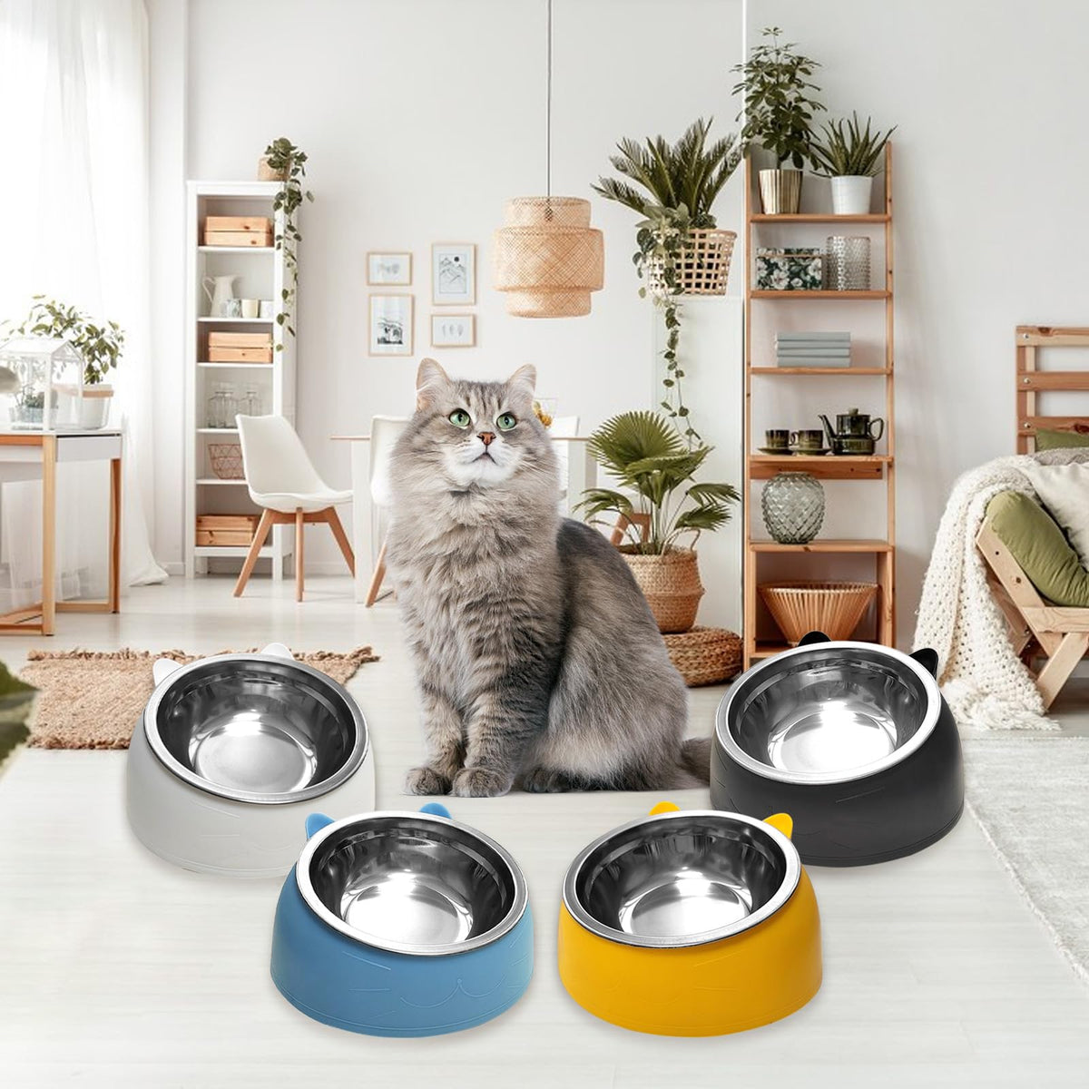 7 Pcs Stainless Steel Raised Cat Food Bowl V72392