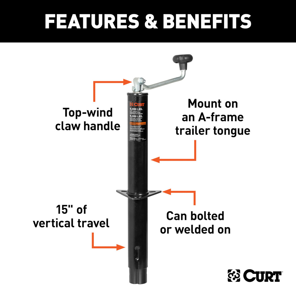 A-Frame Trailer Tongue Jack 5,000 lbs 15 Inches Vertical Travel J832