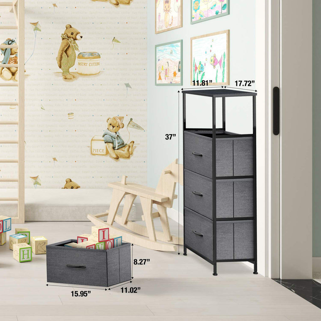 Black Grey 4 Drawer Fabric Storage Dresser O767