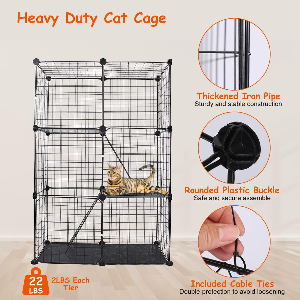 3-Tier Cat Cage with 3 Doors 2 Ramp Ladders B3115