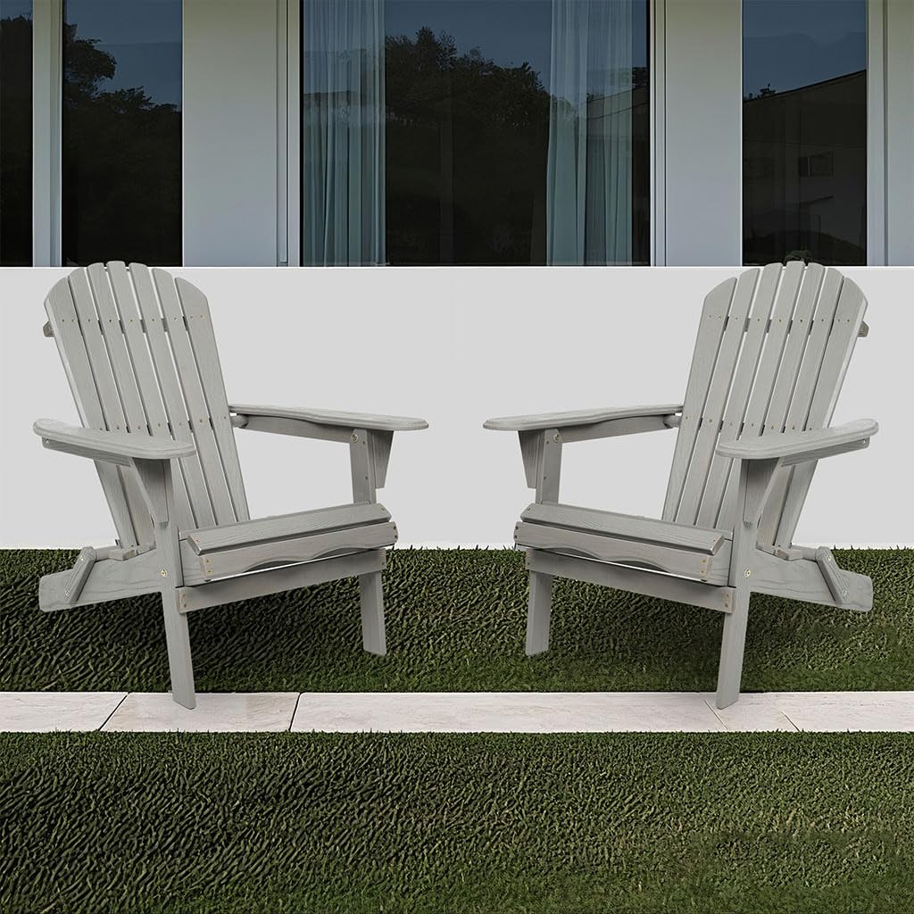 Folding Adirondack Chair Set of 2 HDPE All-Weather Outdoor Chair with Cup Holder M4232