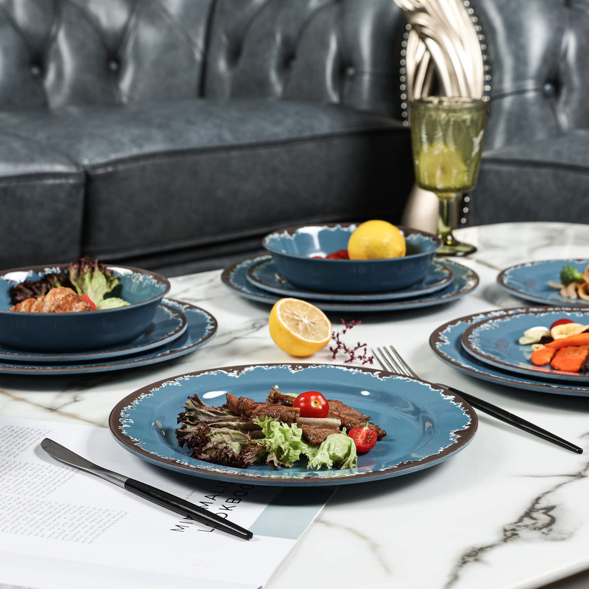 Blue 12-Piece Melamine Dinnerware Set A511