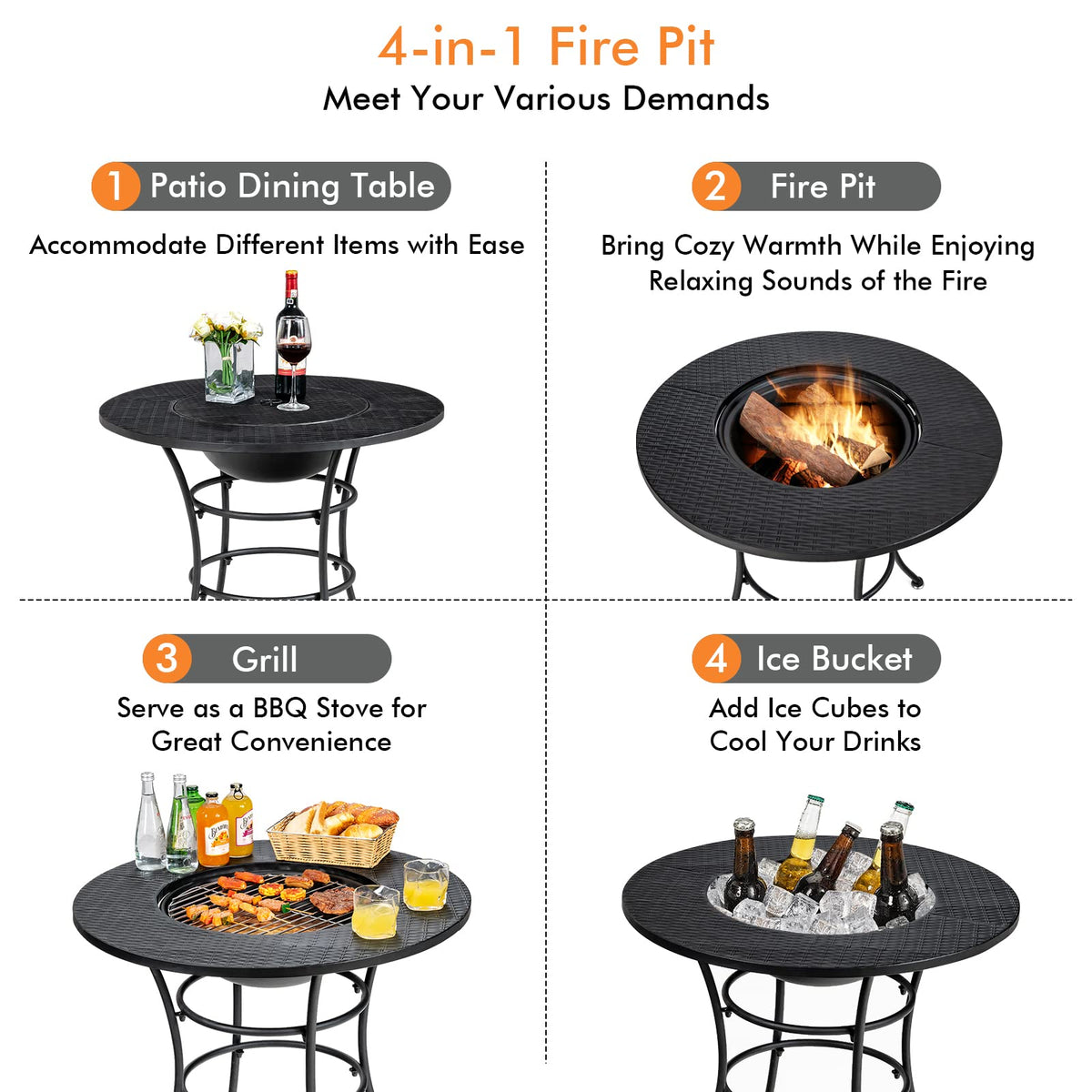 4-in-1 Outdoor Fire Pit Dining Table K3051