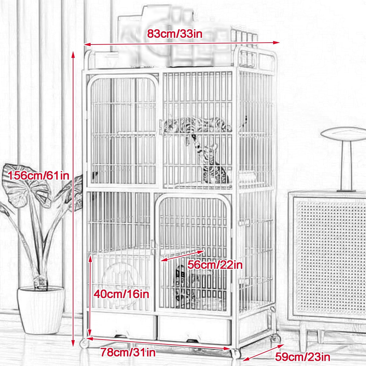 White 4 Tier Cat Cage with Litter Box K7398