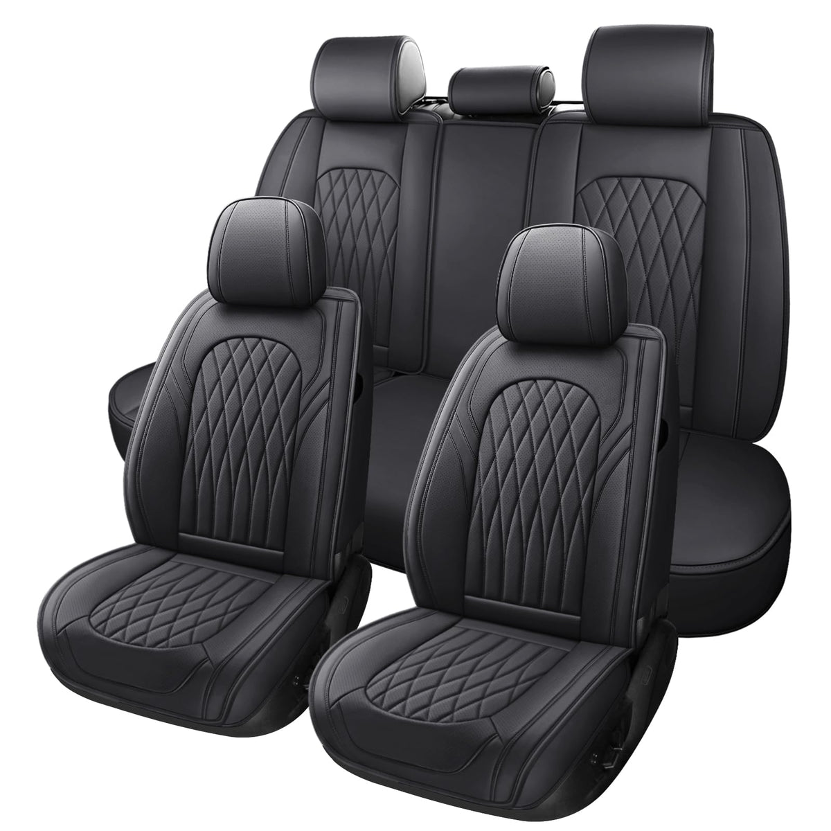 Black Faux Leather Car Seat Cover Full Set B870