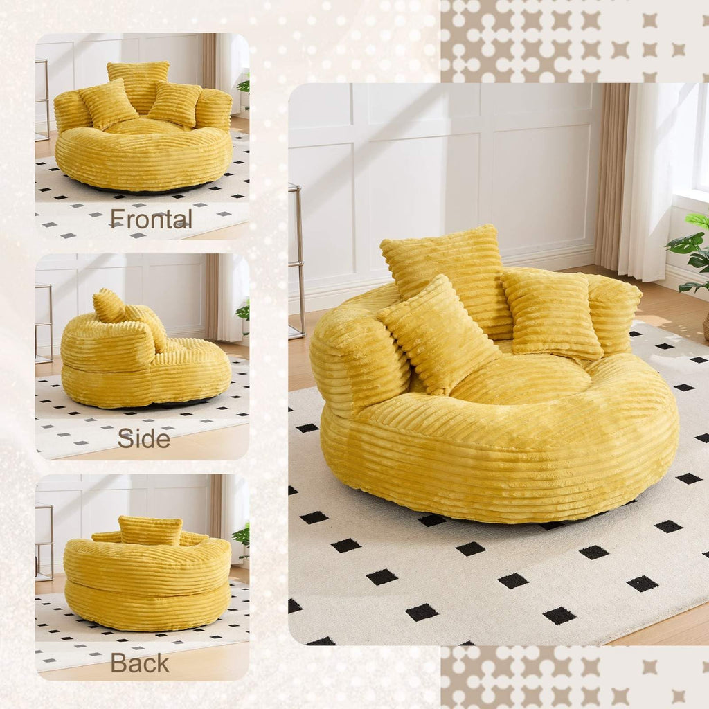 Oversized Corduroy Bean Bag Chair with 3 Pillows A51452