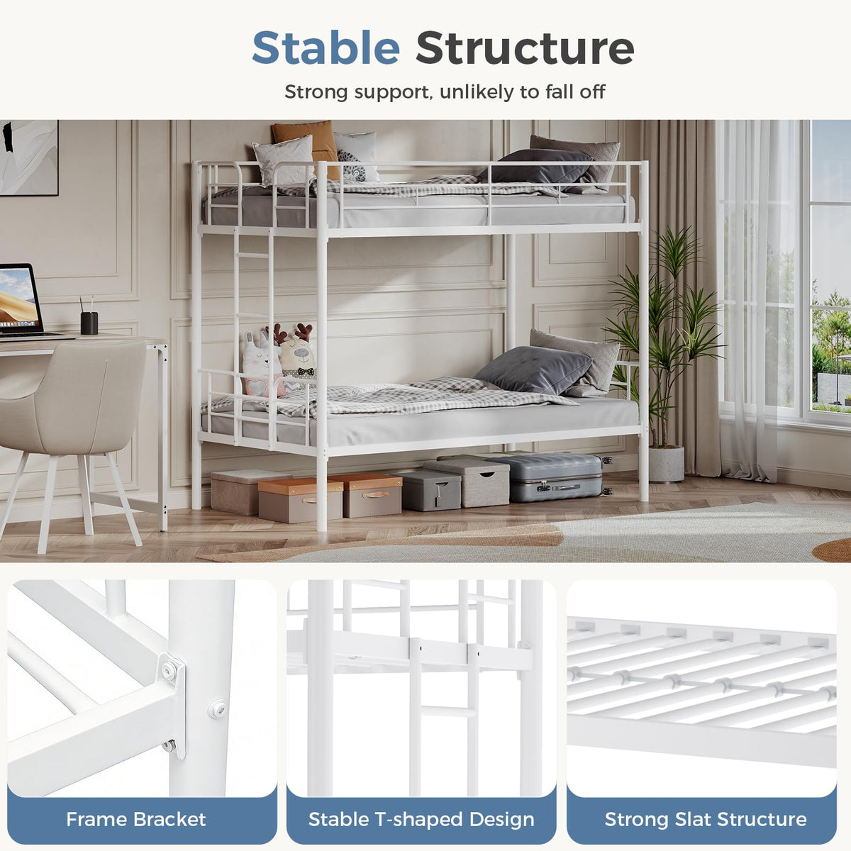 Metal Bunk Bed Twin Over Twin with Ladder and Guardrail Z8544