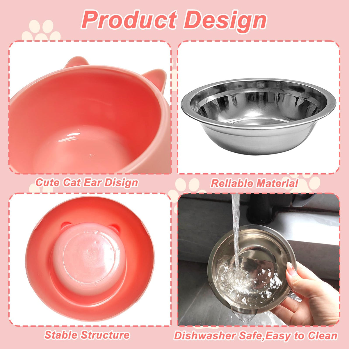 7 Pcs Stainless Steel Raised Cat Food Bowl V72392