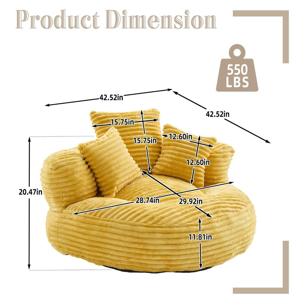 Oversized Corduroy Bean Bag Chair with 3 Pillows A51452