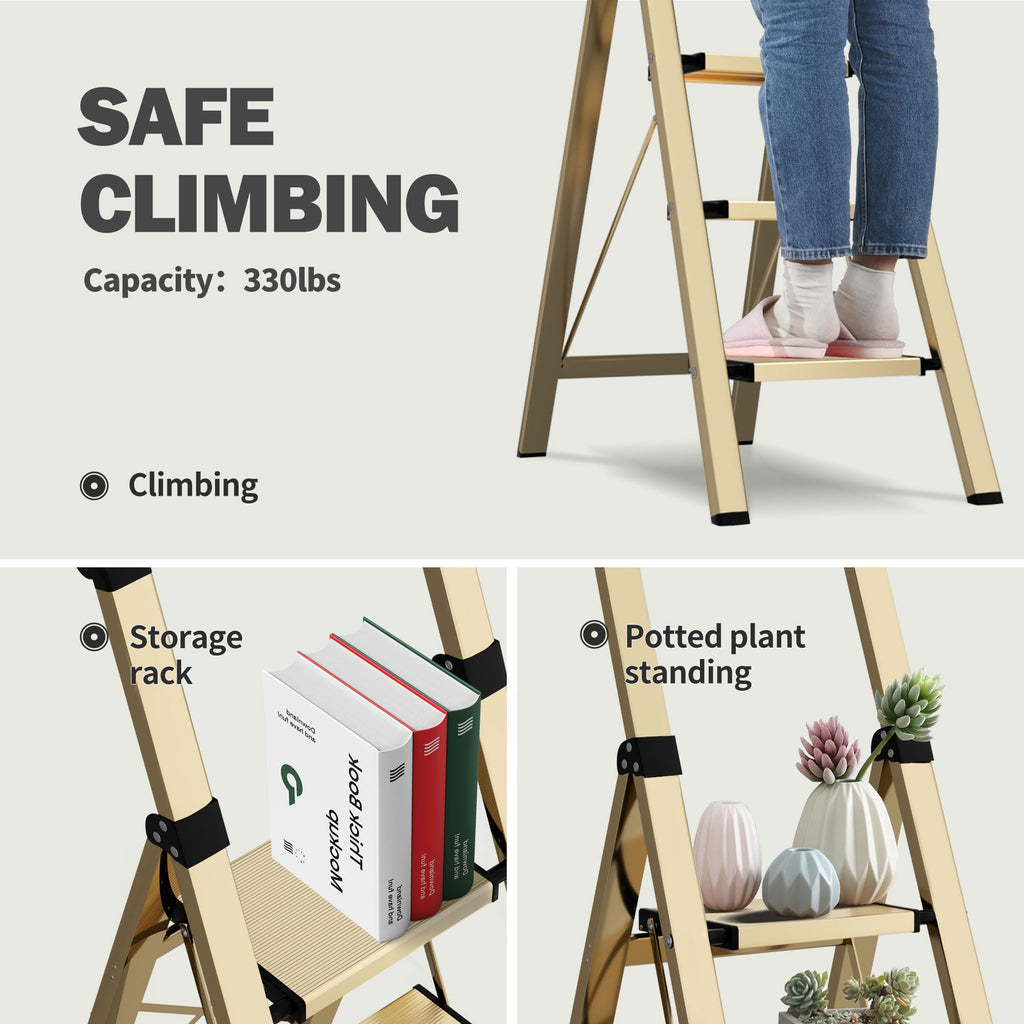 4 Step Lightweight Folding Ladder with Handgrip 330lbs Capacity K8112