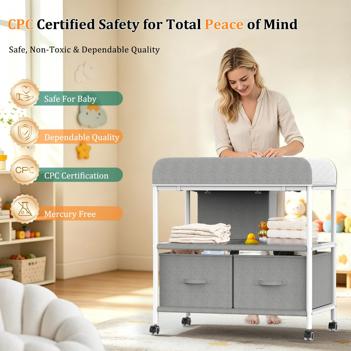 Portable Baby Changing Table with Wheels M121