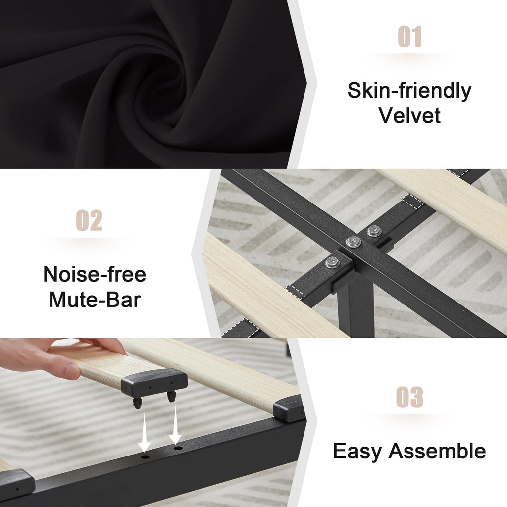 Queen Size Black Bed Frame with 4 Storage Drawers L387808