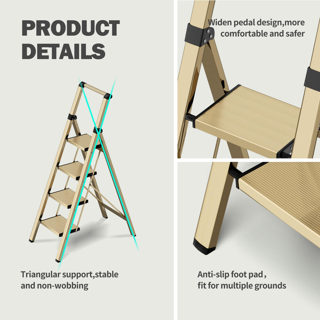 4 Step Lightweight Folding Ladder with Handgrip 330lbs Capacity K8112