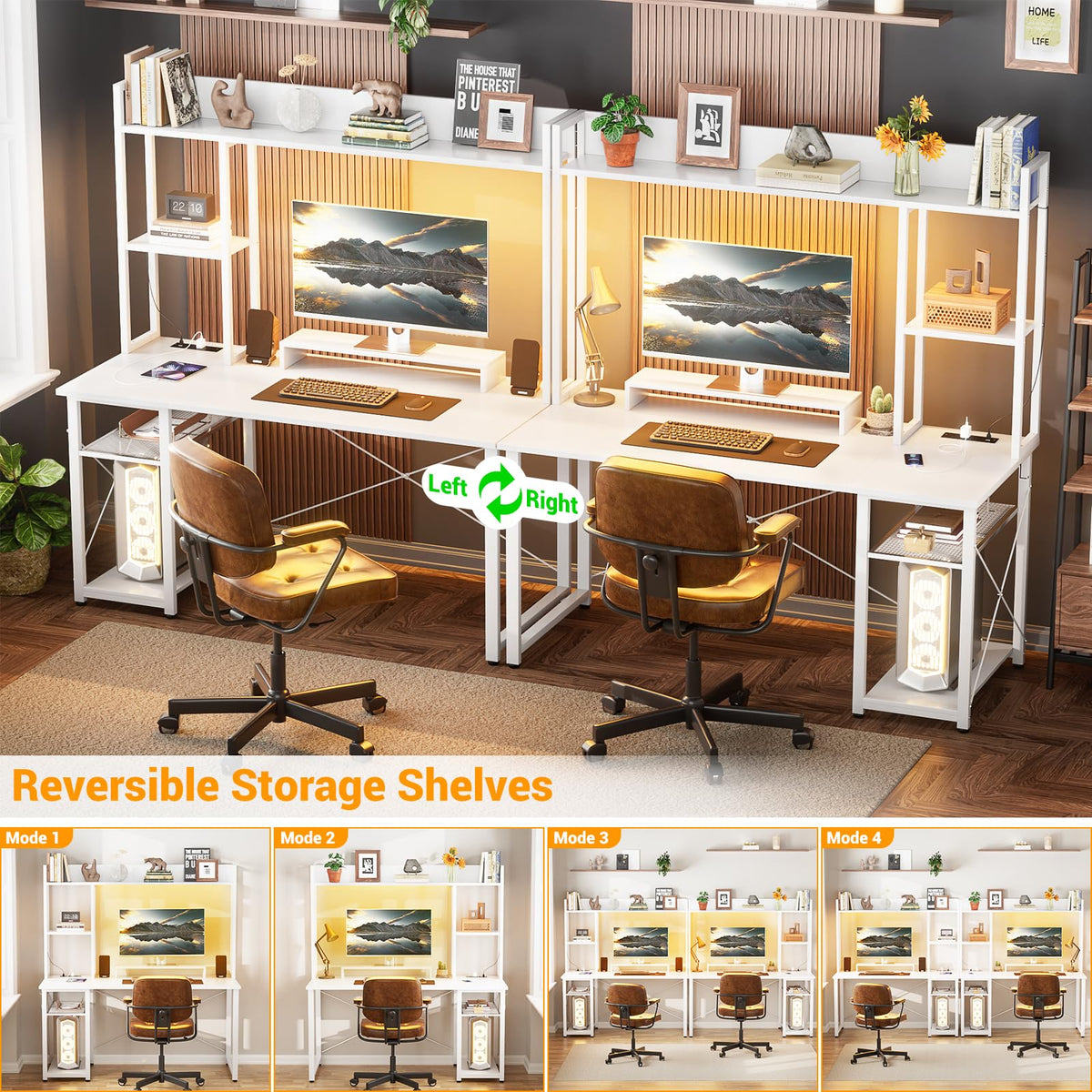 47'' White Gaming Desk with Hutch and Storage Shelves M2411