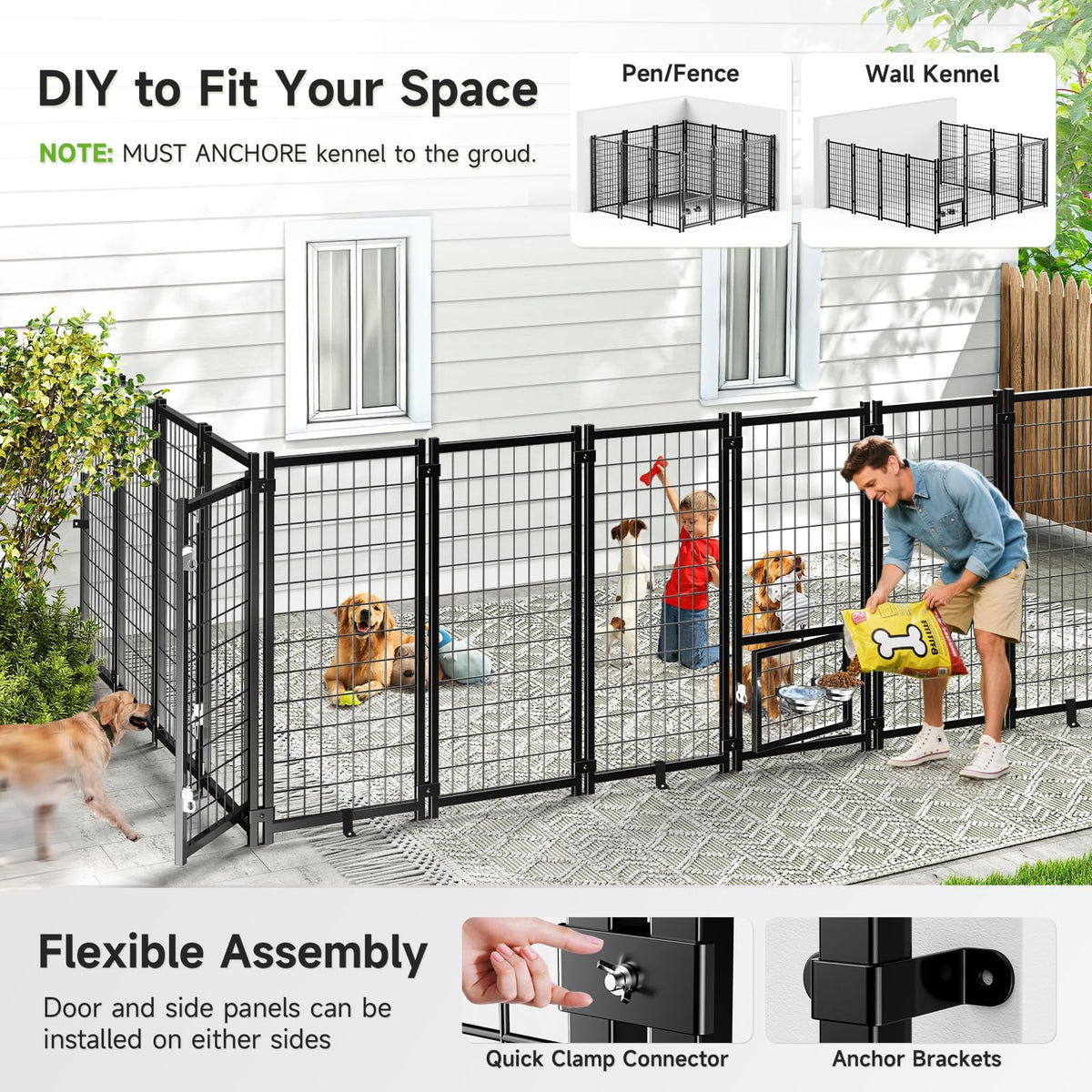 Weatherproof Outdoor Dog Kennel with Roof & Feeders A12899
