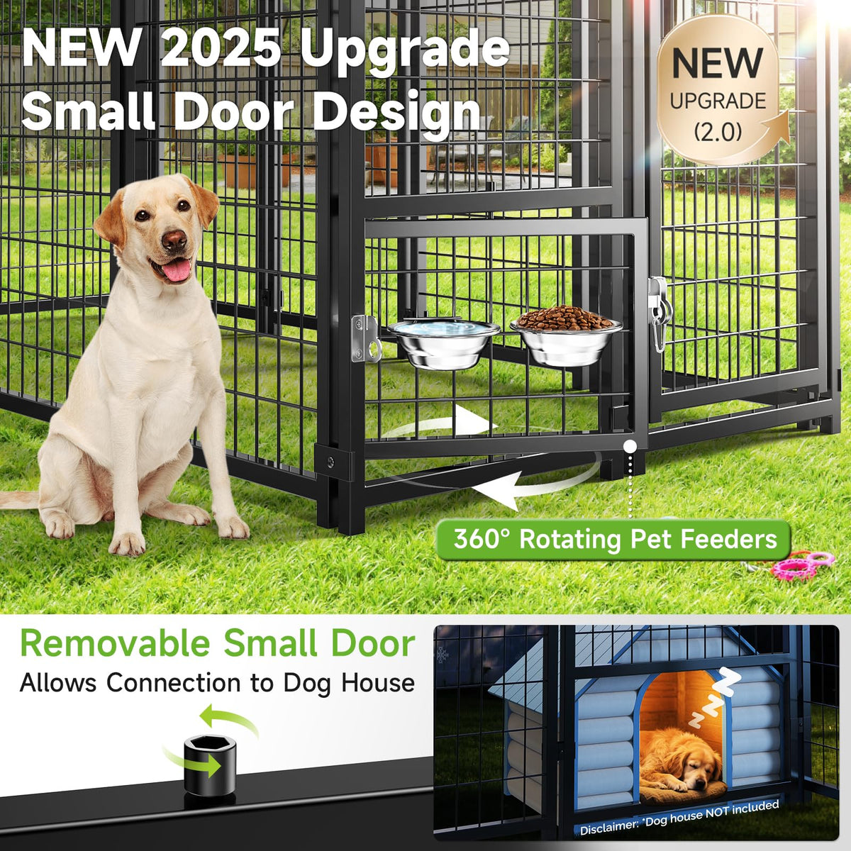 Weatherproof Outdoor Dog Kennel with Roof & Feeders A12899