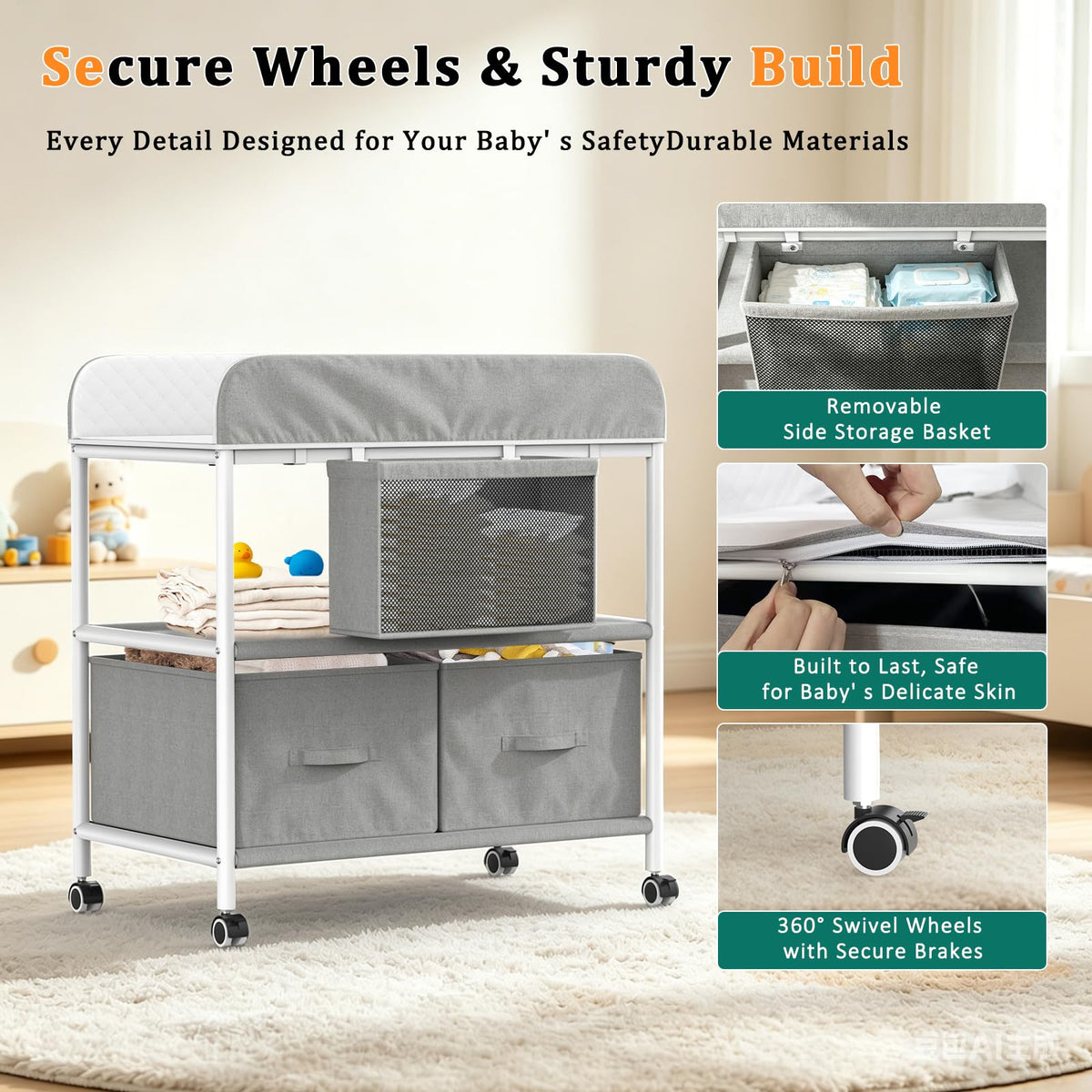 Portable Baby Changing Table with Wheels M121