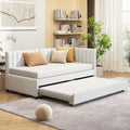 Beige Linen Upholstered Daybed with Trundle Twin Size K4541
