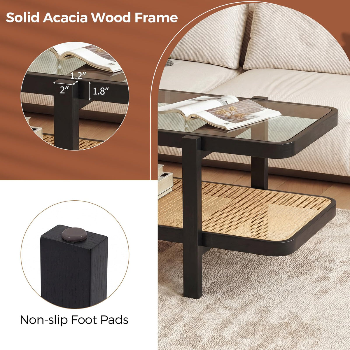 Black Rattan Coffee Table Y2702