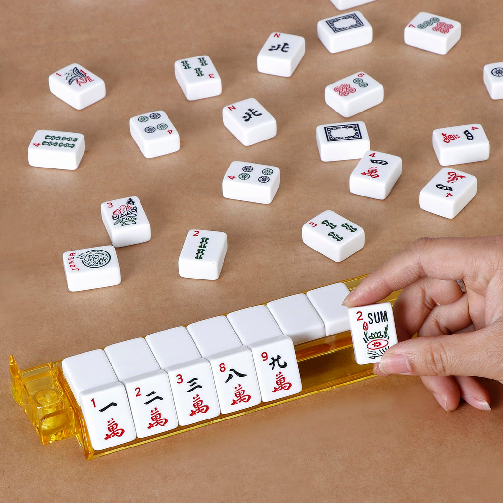 American Mahjong Set 166 White Tiles with 4 Racks and Bag A1311