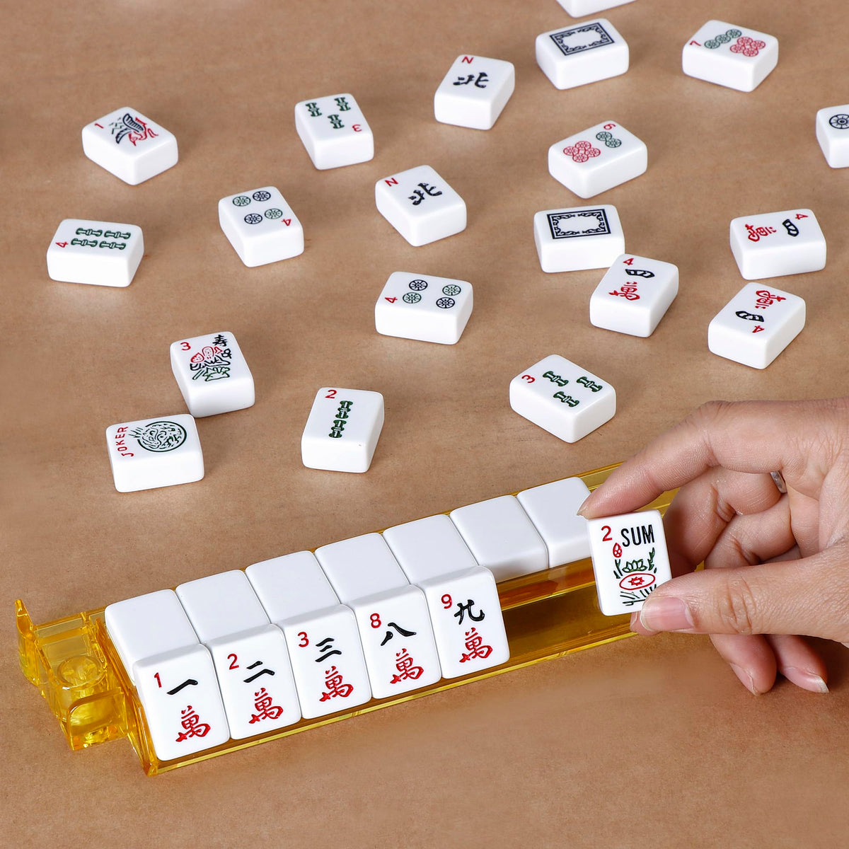American Mahjong Set 166 White Tiles with 4 Racks and Bag A1311