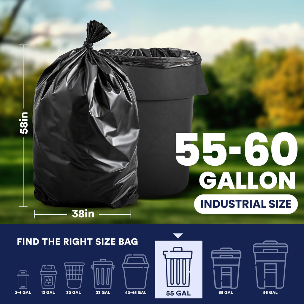 55-60 Gallon 1.2 Mil Black Trash Bags 100 Count G6478