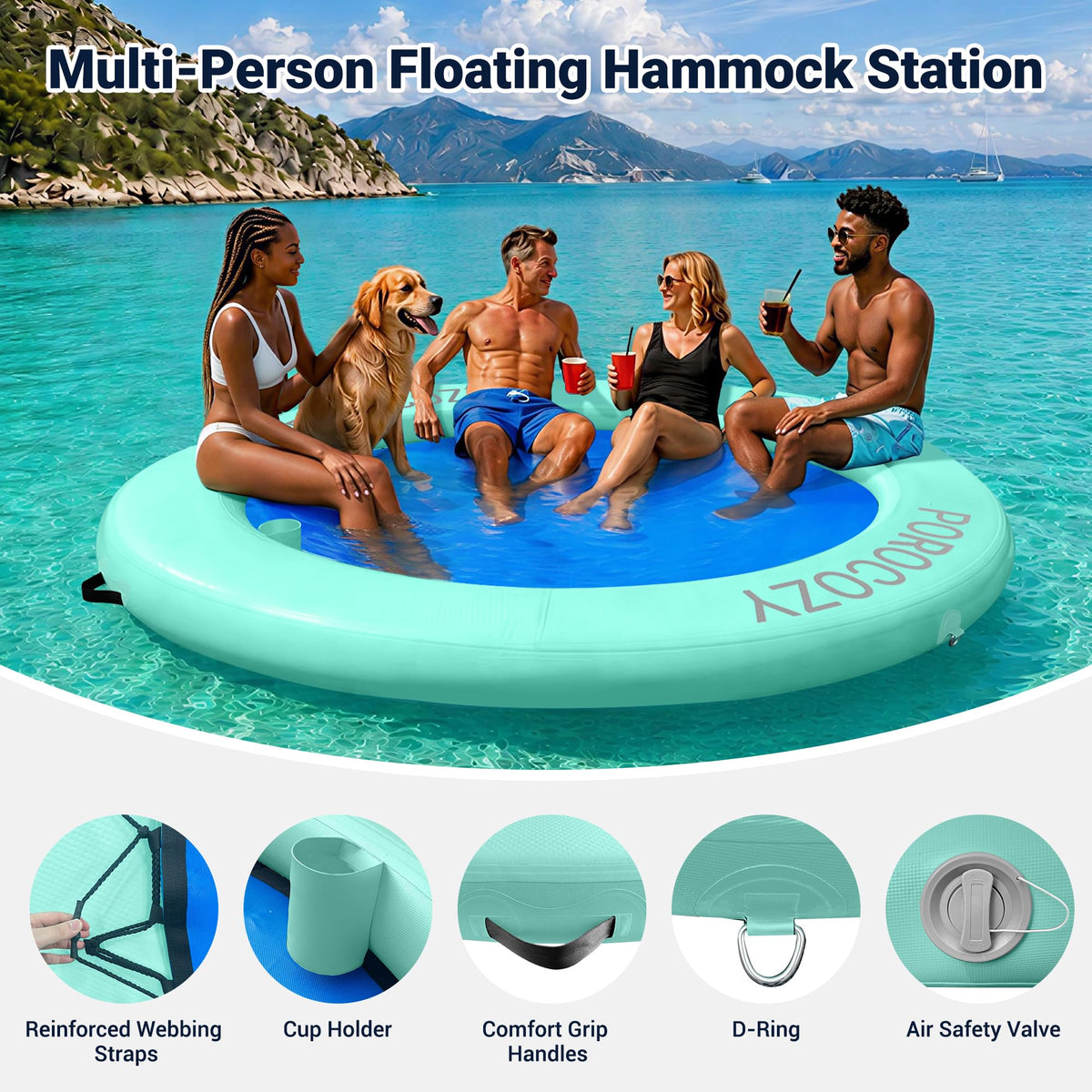 Inflatable Water Hammock with Cup Holders W7370
