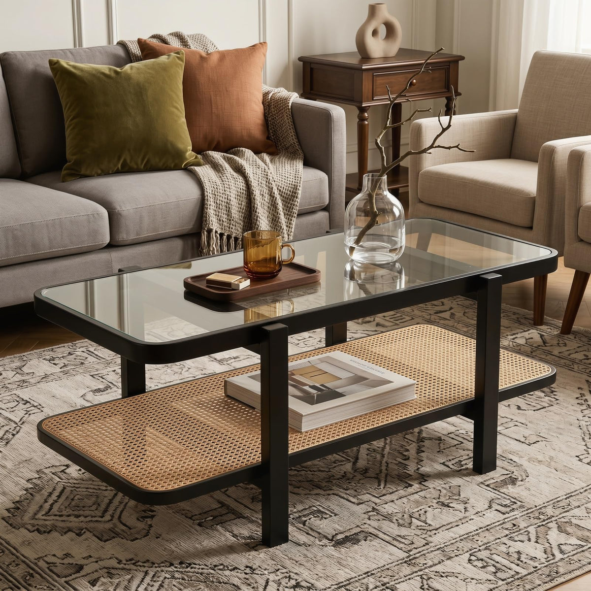 Black Rattan Coffee Table Y2702