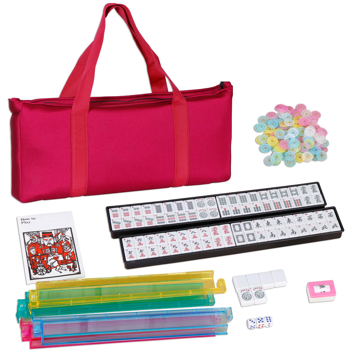 American Mahjong Set 166 White Tiles with 4 Racks and Bag A1311