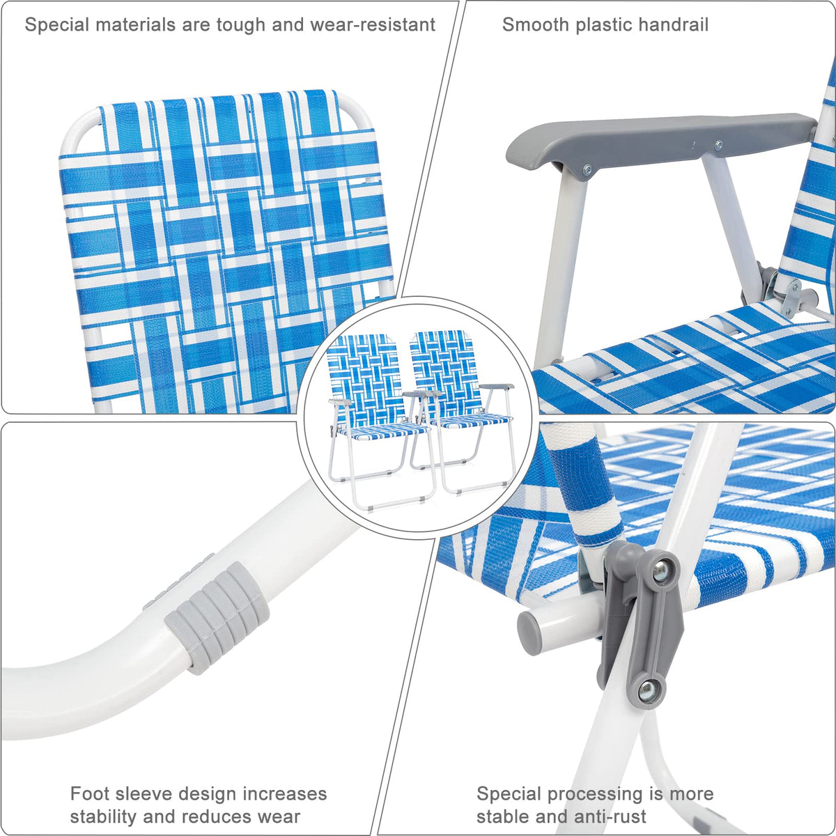 Set of 2 Blue Webbed Folding Camping Chairs D328