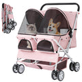 Double Pet Stroller for 2 Small Dogs & Cats, Side-by-Side Twin Travel Carriage with Safety Leashes, Mesh Windows & Double Storage Baskets, Lightweight & Foldable, 44lbs Capacity, Pink Z5518