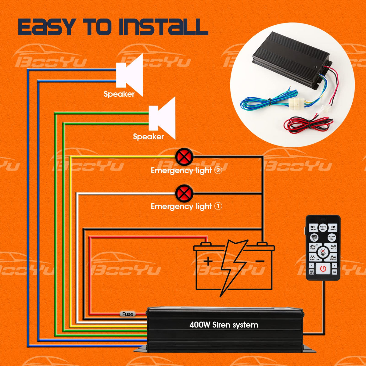 12V 400W 37 Tones Warning Emergency Siren PA System F6708