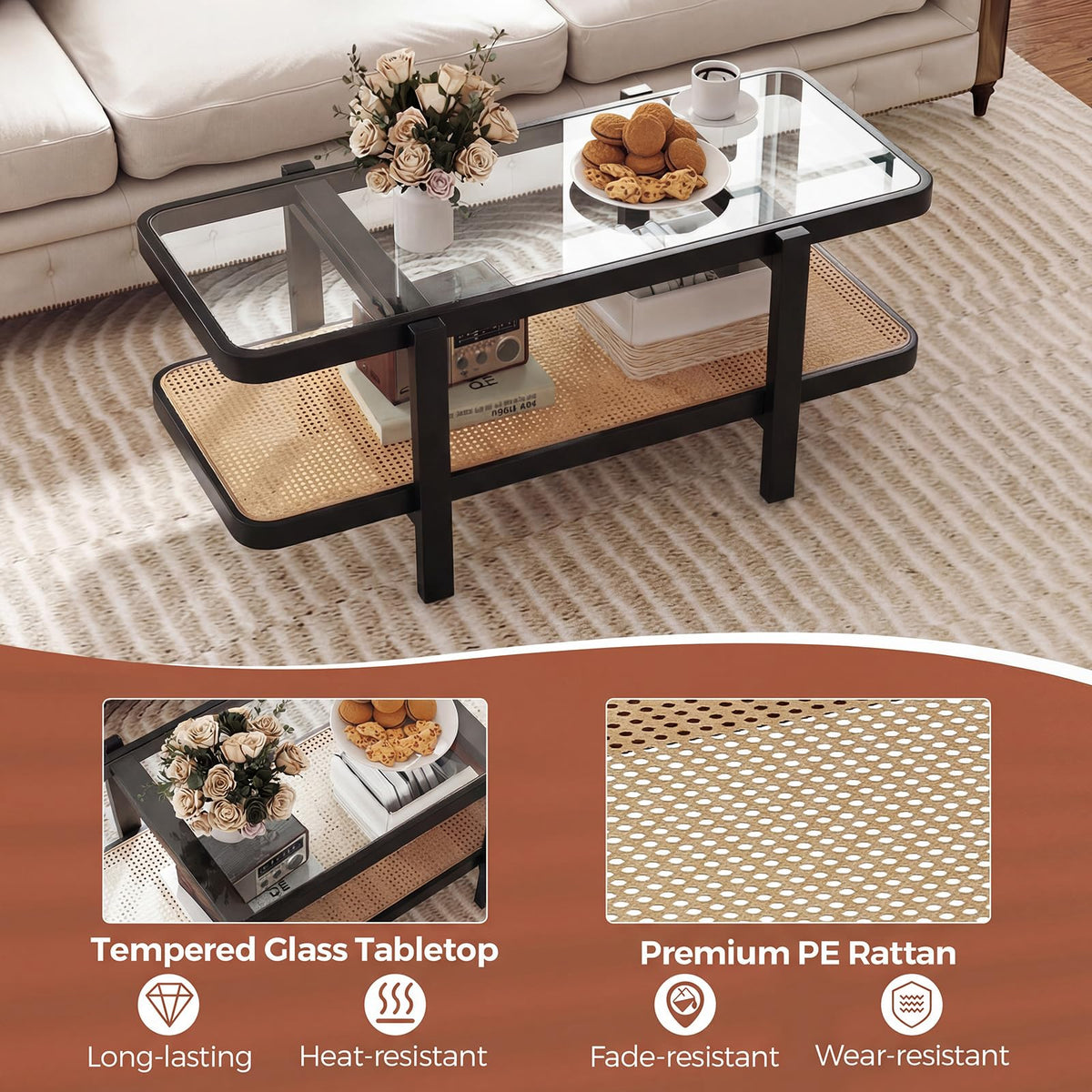 Black Rattan Coffee Table Y2702
