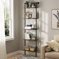 5-Tier Ladder Shelf Black Metal Frame Rustic Brown I354