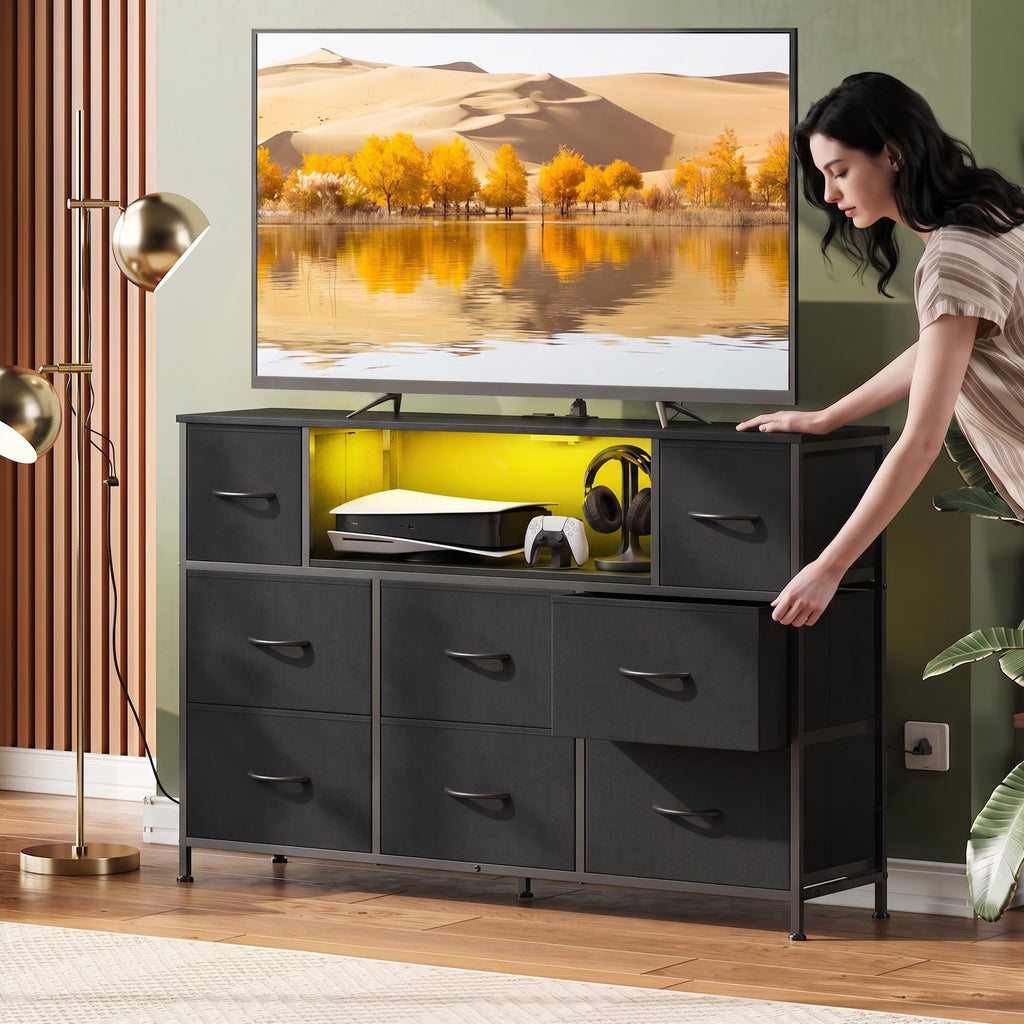 Black 8 Drawer Dresser TV Stand X6912