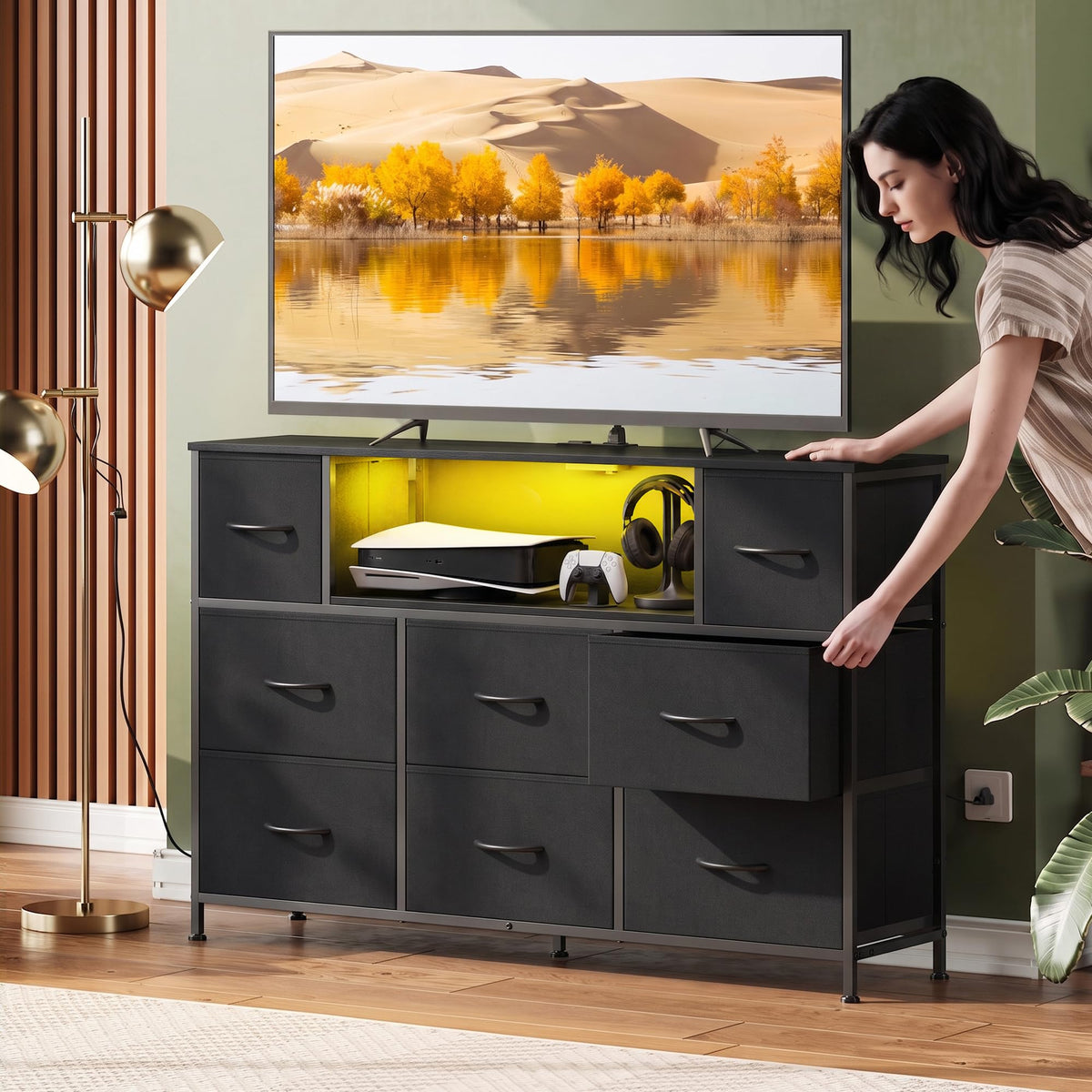 Black 8 Drawer Dresser TV Stand X6912