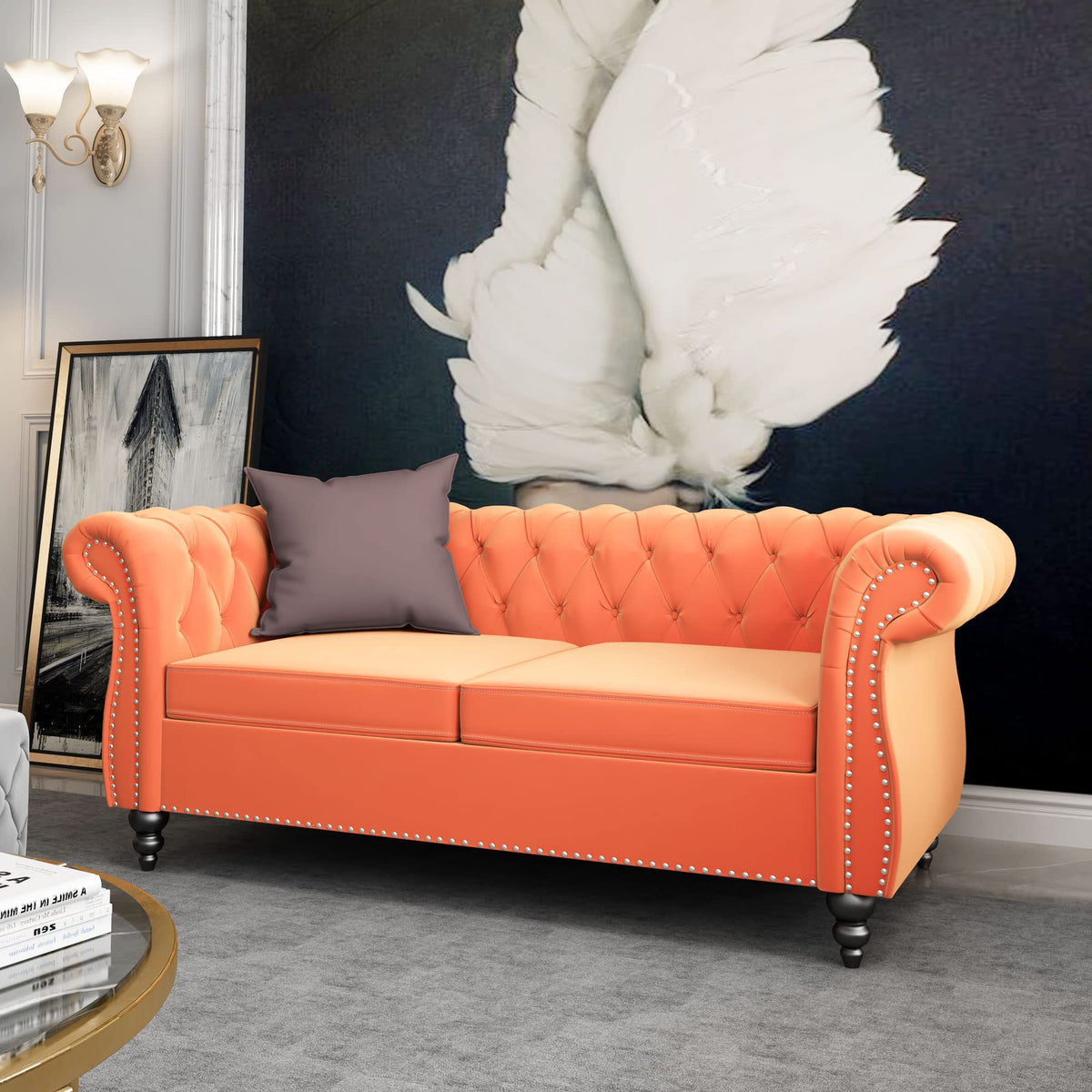 Orange Velvet 2 Seater Sofa U818685