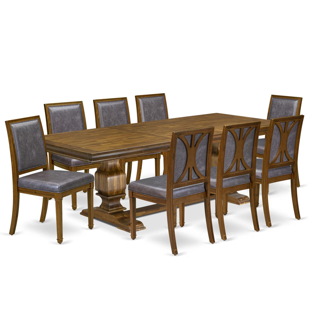 9 Piece Kitchen Table Set with 8 Dark Grey Polyester Chairs V544