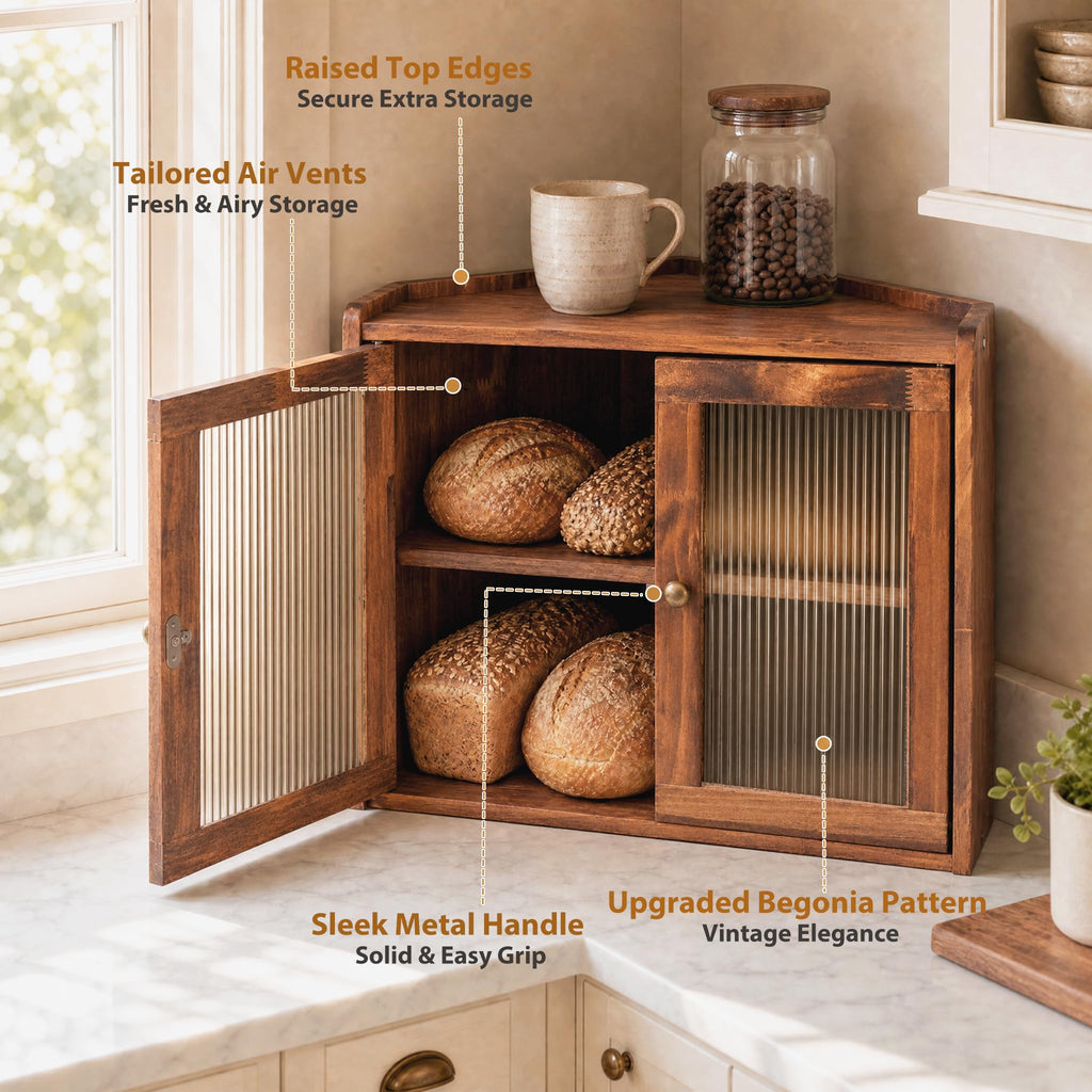 Brown Wooden Double Layer Bread Box U10377