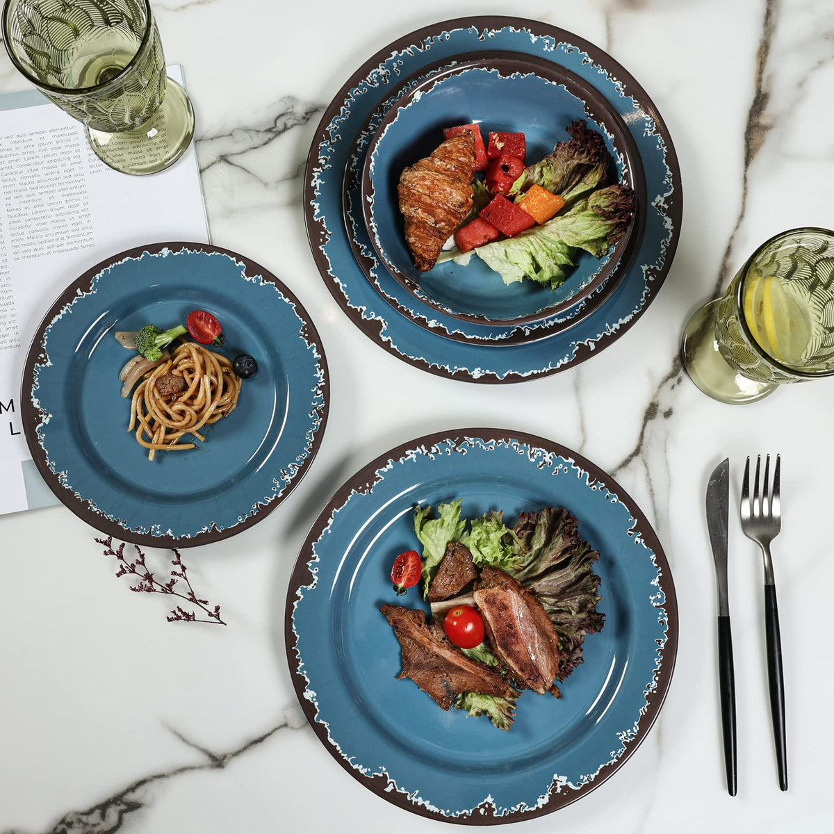 Blue 12-Piece Melamine Dinnerware Set A511