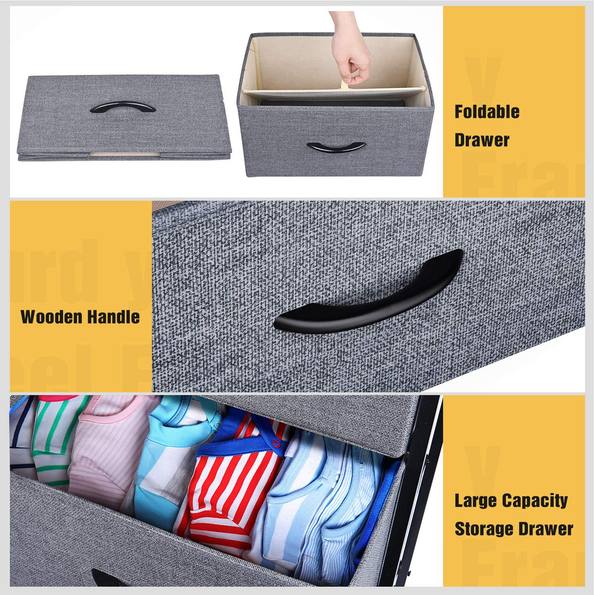 Black Grey 4 Drawer Fabric Storage Dresser O767